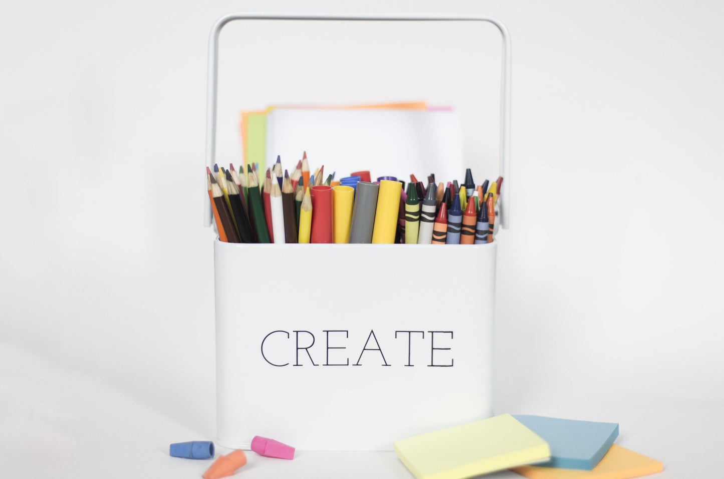 Modern Create Tin Box can be used as a pencil organizer, crafting storage box, sewing desk caddy, school supply organizer, or makeup brushes holder.