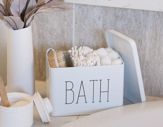 Galvanized Steel Modern Bath Tin Box  is a great way to hide everyday bathroom essentials such as cotton balls, lotions, tampons, face washes, make-up, hair bows, nail polish, make up removal wipes, etc.