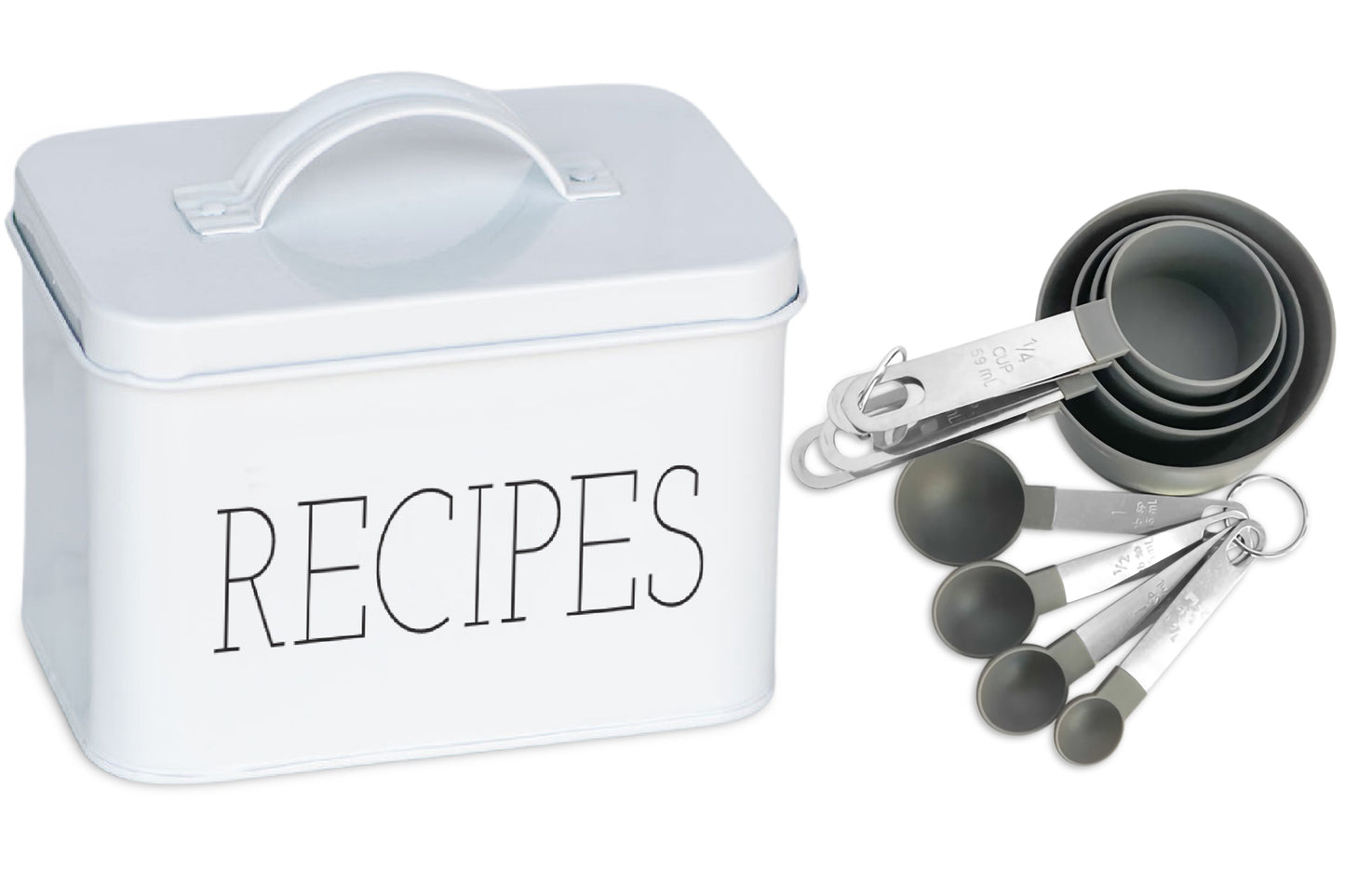 Galvanized Steel Modern Recipe Tin with free measuring spoon